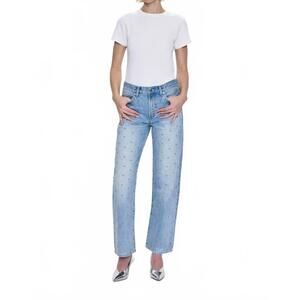 pistola Light Wash Straight Leg Jeans with Stud Accents